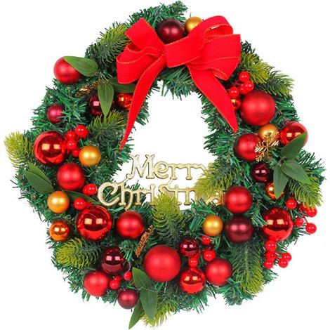 Couronne de Noël Artificielle avec Boules, Décoration Murale Festive pour les Fêtes (1/4)