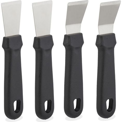Spatule de Nettoyage pour plancha Four lot 4 Acier Inoxydable et Plastique HLP 17 virgule 5 x 4 x 1 virgule 5 cm Noir argenté (1/5)