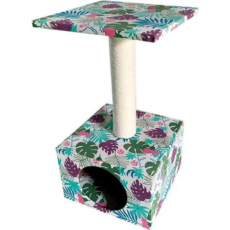 Tiragraffi a colonna con base cubica Tropical Cave per gatti