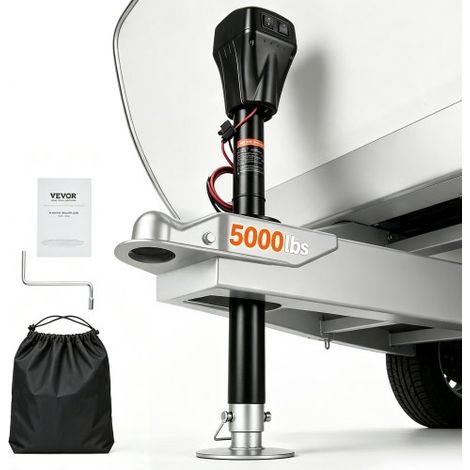 Cric de Remorque Électrique, 2267 kg, Cric de Camping-car Robuste avec Connecteur à 2 Voies, Manivelle, LED, Plage de Levage 255-860 mm, Résistant aux Intempéries, pour Remorques Camping-cars (1/3)