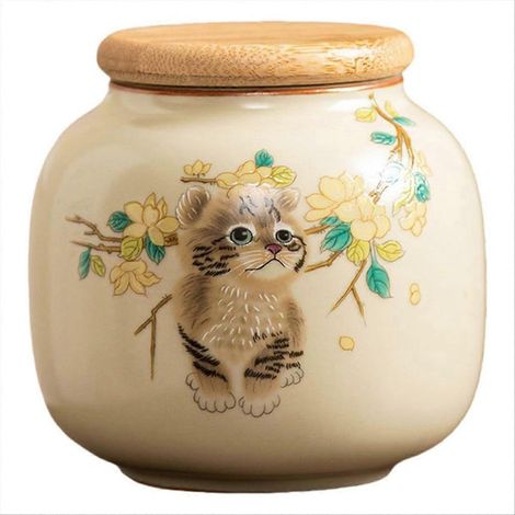 Boîte à thé en céramique de 255 ml avec couvercle hermétique - Adorable boîte de rangement pour thé en vrac, café et sucre (1/5)