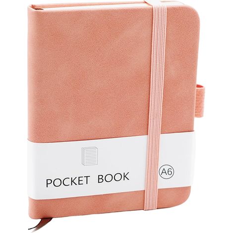 Cuaderno pequeño A6, cuaderno de bolsillo con banda elástica, mini cuadernos con portalápices, diario/cuaderno de bolsillo para uso escolar y de oficina (rosa)