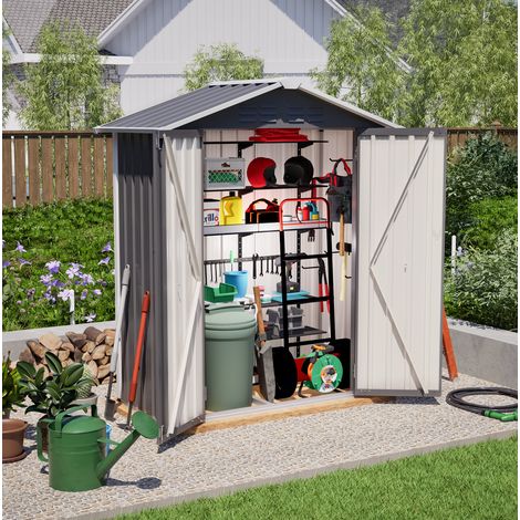 Caseta de jardín 154x83x180 cm de acero galvanizado gris con puerta con cerradura - MEUBLIV (1/5)