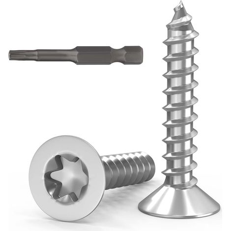 Lot de 50 vis à bois Torx M5x40, vis à bois en acier inoxydable, vis à tête fraisée pour bois, en acier inoxydable A2 V2A, filetage complet, avec embout de viseur (1/5)