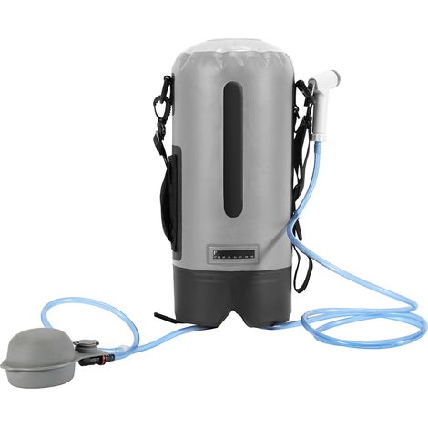 TolleTour Campingdusche, 12L Outdoordusche mit Fusspumpe und Handbrause, Grau tragbare Outdoor Reisedusche