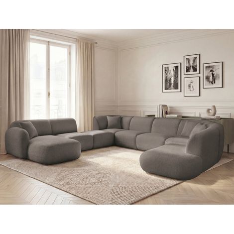 BOBOCHIC - Canapé panoramique fixe modulable ANDA avec 3 chauffeuses, 1 méridienne, 2 angles et 1 pouf Angle gauche Taupe (1/5)
