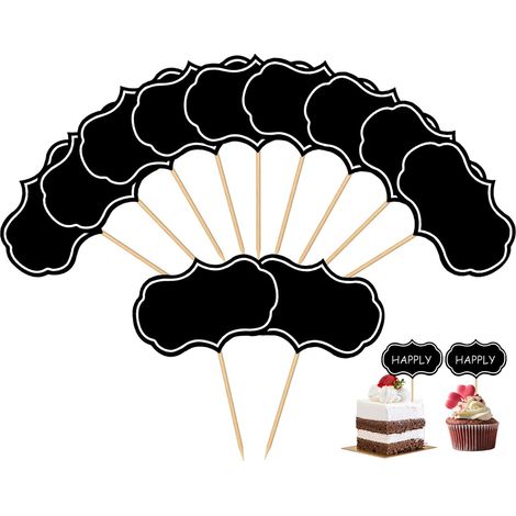 Cure Dent avec Drapeau Noir, 50pcs Panneaux de Buffet à Fromage + 1 Marqueur Blanc Etiquette Ardoise Alimentaire Forme de Tableau en Papier Vierge Pics à Cupcake Décoration De Gâteau Pour Fête Mariage (1/5)