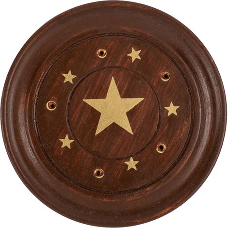 Porte bâton d'encens rond en bois motif Étoile (1/2)