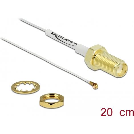 Delock Antena Cable SMA mampara hembra a MHFÂ® 4 macho 0.81 20 cm longitud de hilo 10 mm blanco