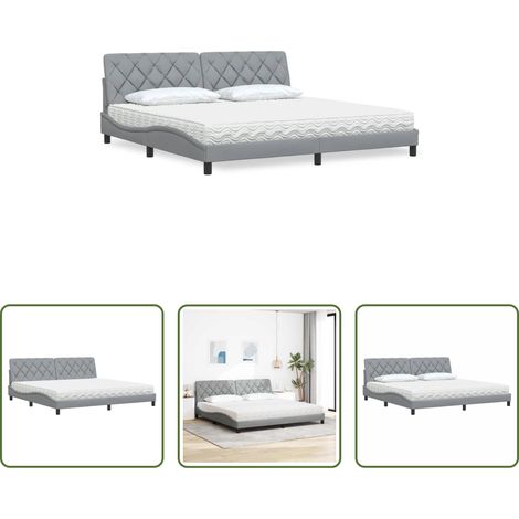 Matelas en mousse - Lit avec matelas gris clair 200x200 cm tissu (1/5)