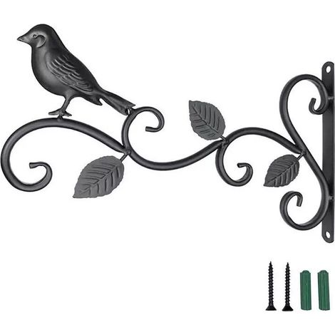 Lot de 2 crochets pour panier suspendu, support en acier massif noir avec vis, support de suspension pour plantes d'extérieur, crochet mural pour plantes suspendues, mangeoire à oiseaux (1/5)