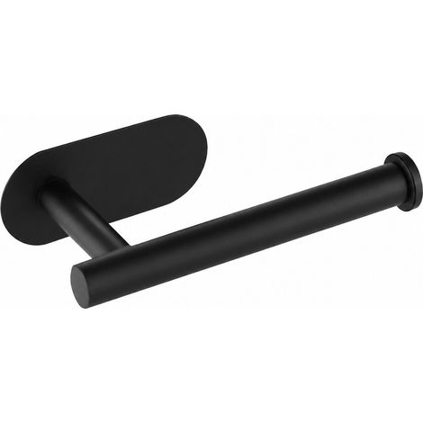 Porte-rouleau de papier toilette en acier inoxydable, fixation murale sans perçage, tube rond court, noir (1/5)