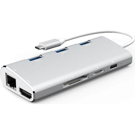 8-in-1 Dockingstation mit USB-C-Anschluss, 4K-HDMI-kompatibel, USB 3.0, 1000M Ethernet LAN, PD, 100W-Ladefunktion, SD-/TF-Kartenleser und Multifunktions-Hub