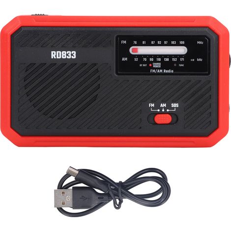 Ortviai Radio à Manivelle et Solaire RD833 – Lampe LED, Alarme SOS et Chargeur d’Urgence pour Téléphone, Rouge (1/5)