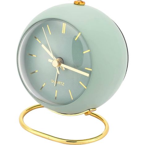 Réveil silencieux avec lumière et alarme sonore, réveil rétro de chevet, de voyage, pour chambre d'enfant ou bureau (vert) (1/5)