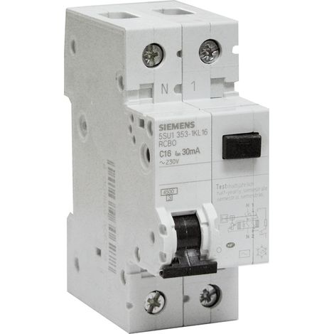 Siemens 5SU1353-1KL16 Disyuntor Diferencial 1P+N 30mA 16A tipoAC