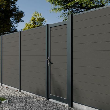 Kit Portillon Composite RIO Anthracite sur Platine - Hauteur : 183cm - Largeur max : 98 cm - Largeur ajustable - Compatible clôture RIO (1/5)