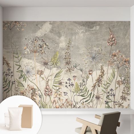 Papier peint intissé pour salon chambre à coucher peint imprimé pour mur - Colle incluse gratuite Plantes des champs 152x104 cm (1/5)