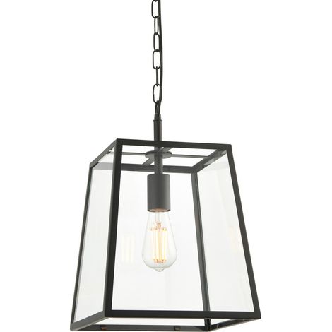 Endon Hurst Plafonnier suspendu simple, noir mat, verre (1/5)