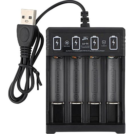 Wiederaufladbares Ladegerät mit 4 Steckplätzen für AA- und AAA-1,2-V-Ni-MH-Akkus – USB-Stromversorgung – Individuelles Schnellladen – LED-Anzeigen – Überladeschutz (Nicht geeignet für Lithium-Ionen-Ak (1/5)