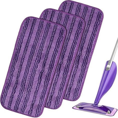 3PCS Lingettes Reutilisable,Serpillières en Microfibre Remplacement,Chiffon Rechange pour Swiffer Wet Jet Balai Spray,Tampons de Vadrouille en Microfibre Lavable-Voilet (1/4)