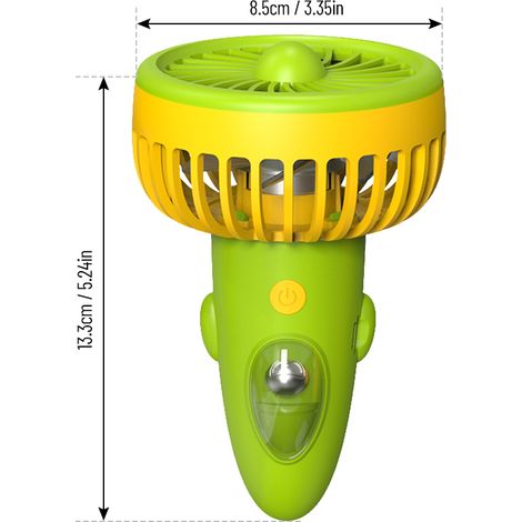 Ventilador portátil [Ventilador portátil] Mini ventilador USB, recargable, 1200 mAh, 3 velocidades, con correa de transporte, 13,3 x 8,5 cm (ABS/PP), verde y amarillo (1/4)