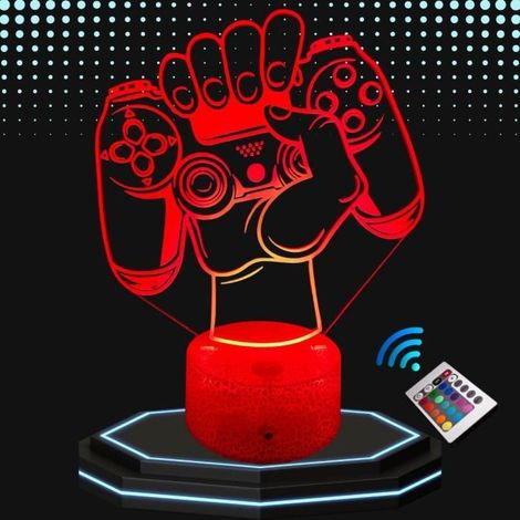 Lampe de chevet 3D LED Jeux Vidéos Manette, Veilleuse changement de couleurs, Lampe tactile bureau et Chambre enfant, Eclairage Noël (1/4)