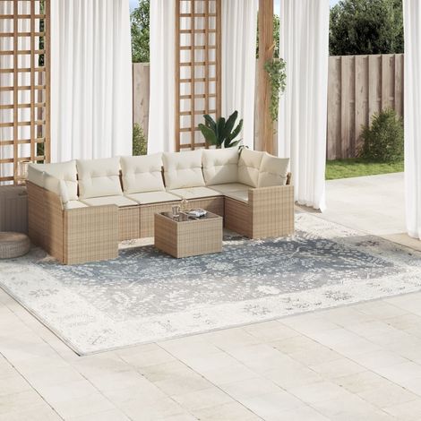 Salon de Jardin 8 Pièces en Résine Tressée Beige avec Coffres de Rangement et Coussins, 70.8kg - PANGIVO (1/3)