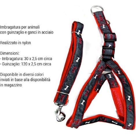 Trade Shop - Imbragatura Con Guinzaglio Per Cani Animali Cane In Nylon E Acciaio Vari Colori -
