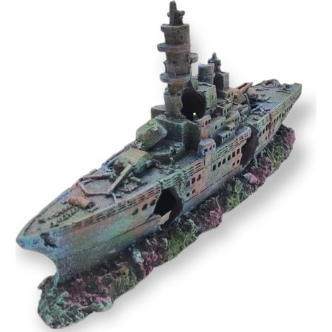 Bateau gris épave 23 x 4 x 11cm, ropa, Décoration aquarium. - animallparadise