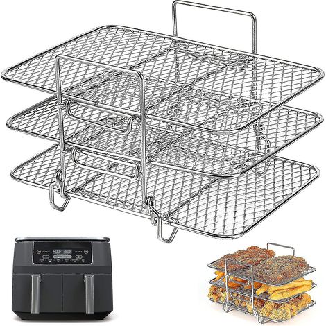Grilles pour friteuse à air Ninja Dual, grille de cuisson à trois niveaux en acier inoxydable, accessoires pour friteuse à air AF300UK AF400UK, grille de cuisson pour Ninja / Salter / In (1/5)