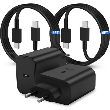 Caricabatterie super veloce USB-C, spina di ricarica rapida da 45 W [confezione da 2] per Samsung Galaxy S24/S23 Ultra/S23+/S22 Ultra/S22+/S20 Ultra/Note 10 Plus, Galaxy Tab S8 con cavo Type-C da 1,8  (1/3)