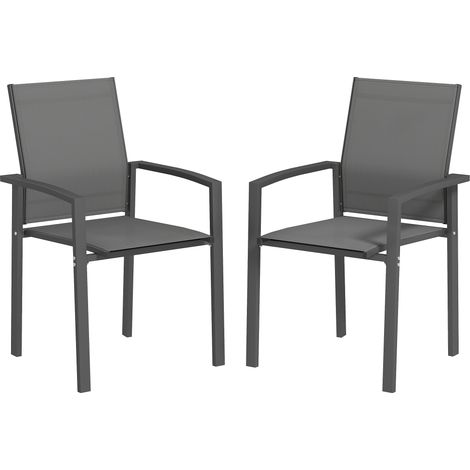 2er-Set stapelbare Gartenstühle mit atmungsaktivem Stoff, Armlehnen und Rückenlehne, 56 x 58 x 89 cm, Dunkelgrau