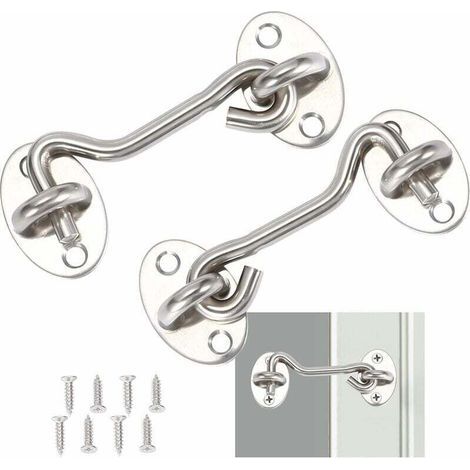 Crochet de Fermeture pour Porte ou Fenêtre en Acier Inoxydable – Lot de 2 Pièces avec Vis de Montage – Convient pour Grange Garage Hangar (1/4)