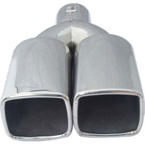 Car exhaust muffler tip, 1 piece, double square pipe, chrome-plated stainless steel, 2.5 inch US inlet (1/4)