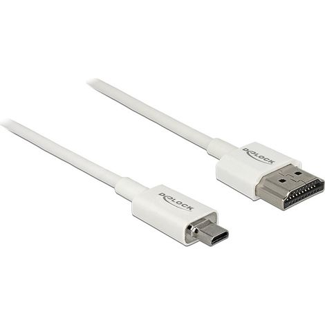 Câble HDMI micro Delock Slim haute qualité avec Ethernet 1m blanc 4K