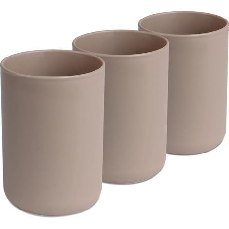 3-piece bathroom set, including a tumbler and toothbrush holder in solid color (brown) (1/5)