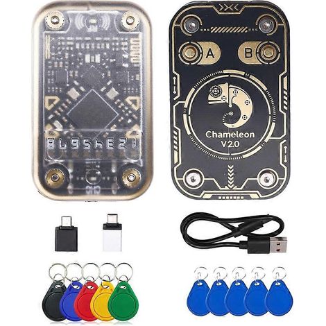 Chameleon V2.0 RFID Smart Chip Reader Emulator + 5xUID/CUID-Schlüsselanhänger 125 kHz 13,56 MHz Kartendekodierung Chameleon NFC Duplikator