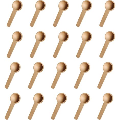 Lot de 20 Mini Cuillères en Bois - Naturel - Ustensiles Dosage et Mélange - Idéal Thé Sauces Confitures - 6,8 x 2,5 cm (1/5)