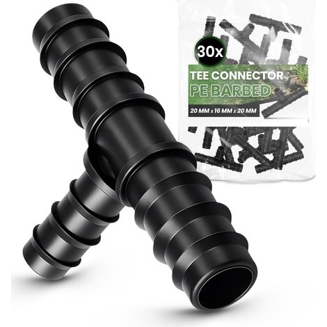 30x Raccord Té PE 20x16x25 mm Connecteur Tuyau Arrosage Goutte À Goutte Jonction Système Irrigation Jardin Accessoire Plomberie Manchon Union Tube Polyéthylène Eau Potager