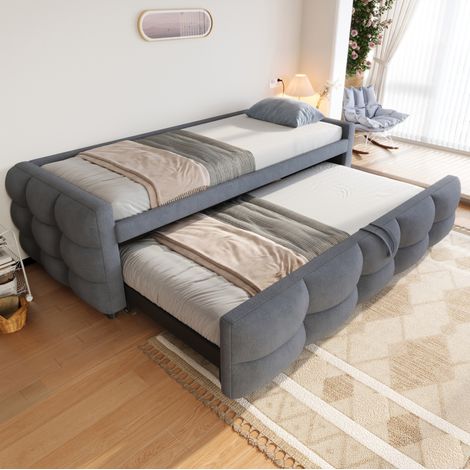 Letto estraibile moderno 90/180x190 cm in tessuto Plush grigio, con rete a doghe (1/5)