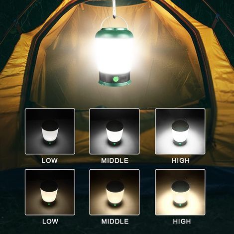 Wiederaufladbare LED-Campinglampe mit USB-Anschluss, 6-stufig dimmbar, wasserdicht, ideal für Camping, Bergsteigen, Wandern, Notfälle, Stromausfälle und Angeln. (1/4)