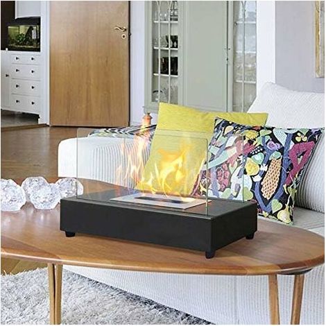 Art To Real Rectangular Tabletop Bio Ethanol Fireplace Indoor/Outdoor Realistic Portable Fire Pit - Black
