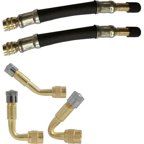5 Pcs Rallonge De Valve, Adaptateur Laiton 45°90°135°, Extension Caoutchouc 120 Mm, Pour Voiture Moto Vélo (1/5)
