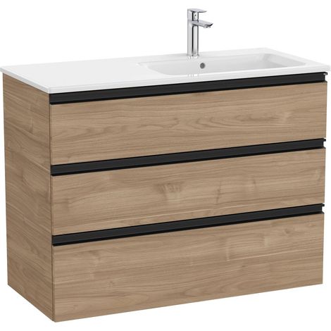 Pack Unik mueble base de 3 cajones + lavabo a la derecha THE GAP - ROCA Color: Nogal