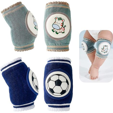 Set mit 2 Paar rutschfesten Baby-Knieschonern, niedlichen und unisex Knieschonern zum Schutz, atmungsaktiven und bequemen Sicherheits-Knieschonern für Kleinkinder zum Laufenlernen – Zebra- und Fußball