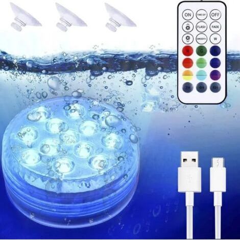 Éclairage de piscine sous-marin rechargeable par USB, multicolore RGB-13-LED avec télécommande RF
