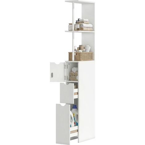 Meuble colonne salle de bain blanc avec tiroirs et étagères ouvertes 15 x 33 x 136,8 cm