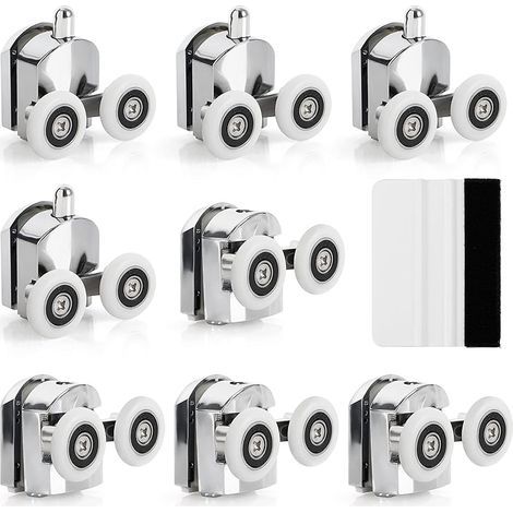 FENOPLASTICAFOREHILL 8 Roulettes Porte de Douche Coulissante - Roulette Porte Coulissante Douche en Alliage de Zinc 23 mm de Diamètre - Roues Jumelées de Rechange pour Salle de Bain avec Fixations et  (1/5)