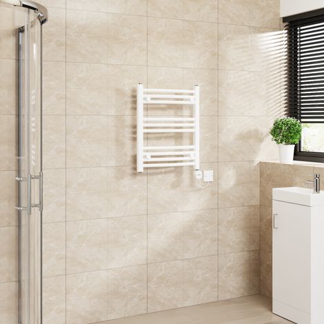Touch Screen Thermostatic Towel Rail Curved White 600x500mm